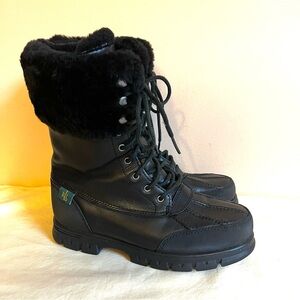 Lauren Ralph Lauren Black Winter Boots with Fur Trim, Leather, Size 5B
